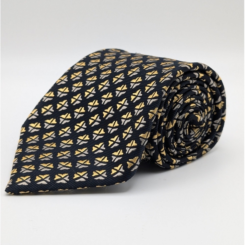 Charvet Silk Tie Mens Black Gold Silver Geometric France 59" 3.75"